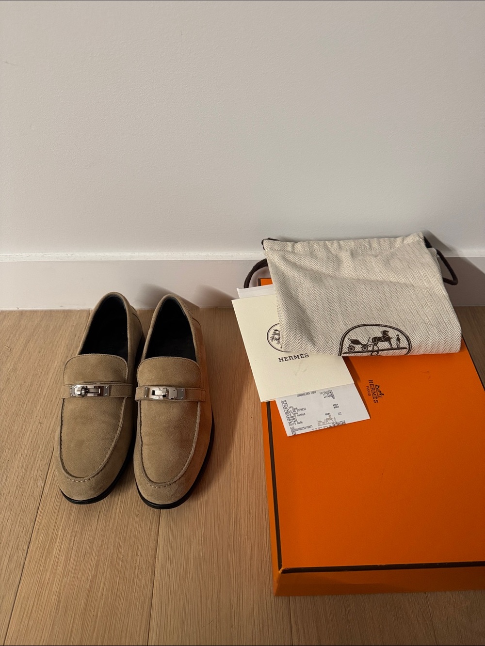 Hermes Beige Suede Bit Loafers